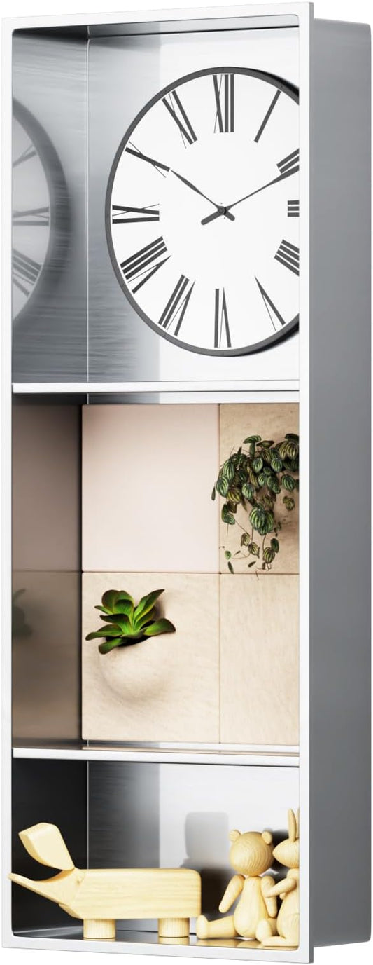30" X 12" Stainless Steel Shower Niche Insert Tile Ready, Niche for Shower Wall, 3-Tier Recessed Shelves No Tile Needed for Bathroom Storage, Brushed Nickel