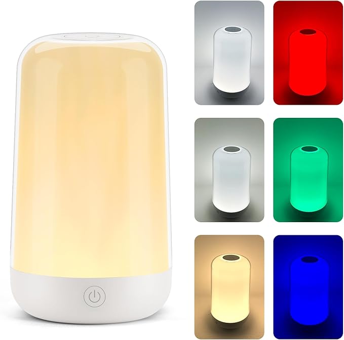FRIDEKO HOME RGB Touch Bedside Lamp for Nightstand, 3 Color Temperatures Portable Rechargeable Cordless Night Light, Dimmable Mood Lighting for Bedroom, Living Room, Nursery, Breastfeeding, Kid, Adult