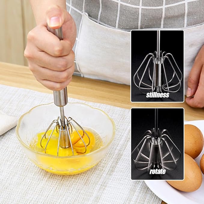 2025 Upgrade Stainless Steel Egg Whisk, Semi-Automatic Hand Push Mixer Stirrer Whisk Blender, Stainless Steel Whisks Blender for Blending, Beating & Stirring (10inch)