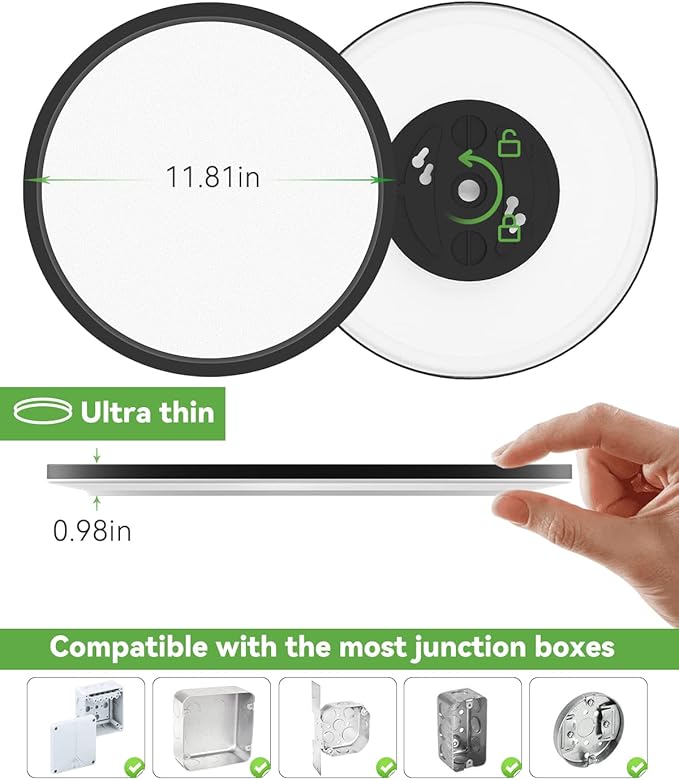 zemty 4Pack 12 Inch LED Ceiling Light Flush Mount, 28W 3200lm Super Slim Flush Mount Ceiling Light Fixtures, 3000K/4500K/6000K Selectable Ceiling Lamp for Bedroom Bathroom Kitchen Living Room (Black)