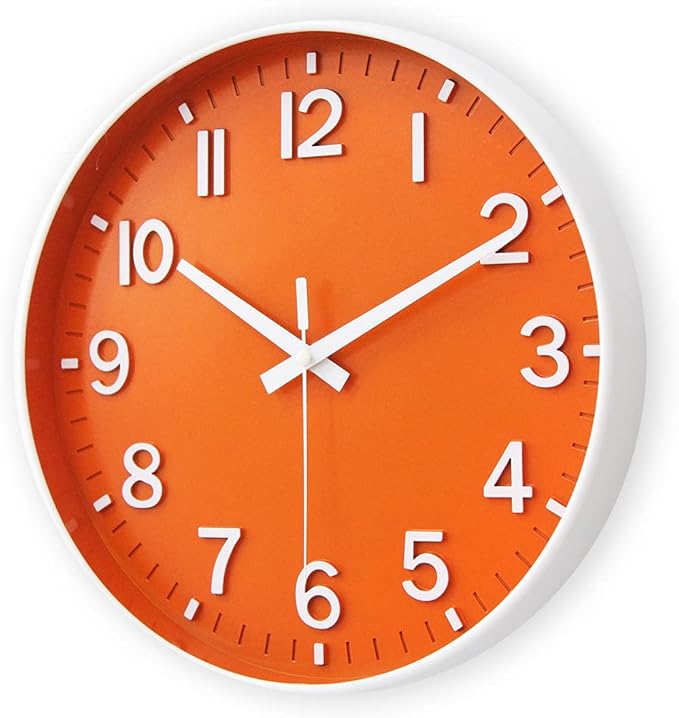HZDHCLH Wall Clocks Battery Operated,12 inch Silent Non Ticking Modern Wall Clock for Living Room Bedroom Kitchen Office Classroom Decor (Orange & White)