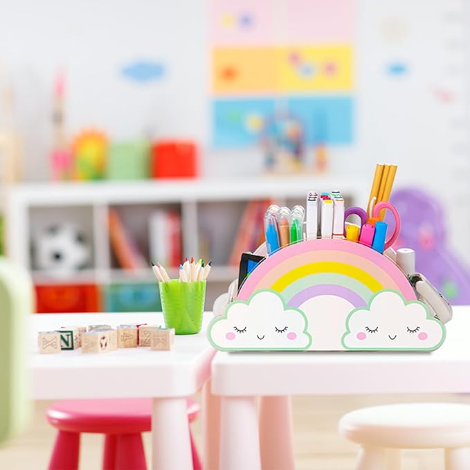 MeCids Pencil Holder for Desk, Acrylic Pen Holder Rainbow Supply Caddy for Home Classroom Homeschool Office Desktop Storage Art Stationery Supplies Organizer Back to School, Birthday Gifts for Kids