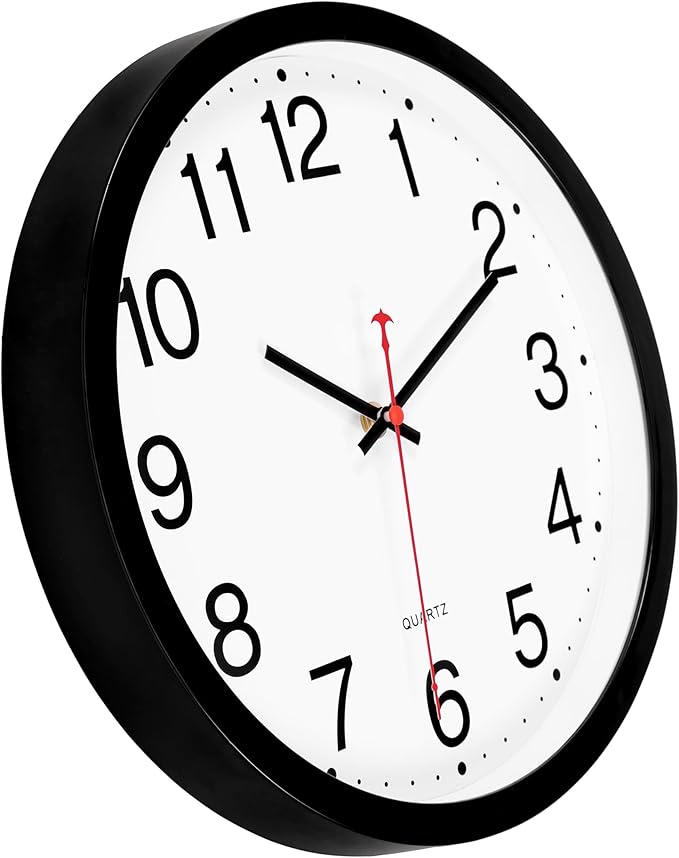 Foxtop 14 Inch Wall Clock Modern Silent Non-Ticking Quartz Battery Operated Round Analog Classic Black Wall Clock for Classroom School Office Living Room Bedroom Home