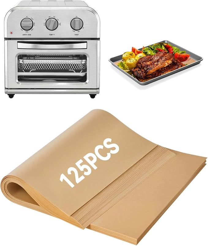 125PCS Disposable Air Fryer Parchment Paper Liners Compatible with Cuisinart Compact Air Fryer Toaster Oven TOA-26, Pre-Cut Non Stick Baking Sheets for Easy Cleanup Food-Grade Oven Safe Up to 450°F