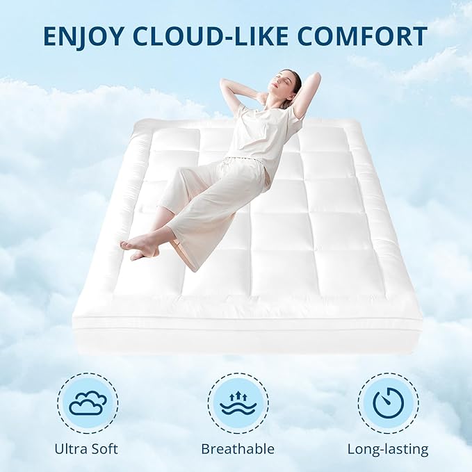 YUGYVOB Mattress Pad Extra Thick, Cooling, and Breathable California King Mattress Topper 8-21" Deep Pocket Soft Down Alternative Fill