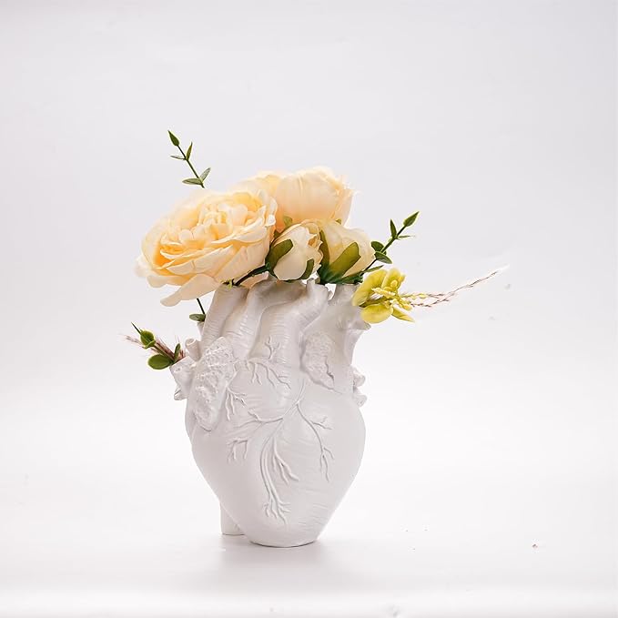 Heart Shaped Resin Vase - Anatomical Human Heart Flower Pot Planter, Nordic Modern Desktop Decor for Farmhouse Living Room, Bedroom, Valentine's Day Gift Home Decoration