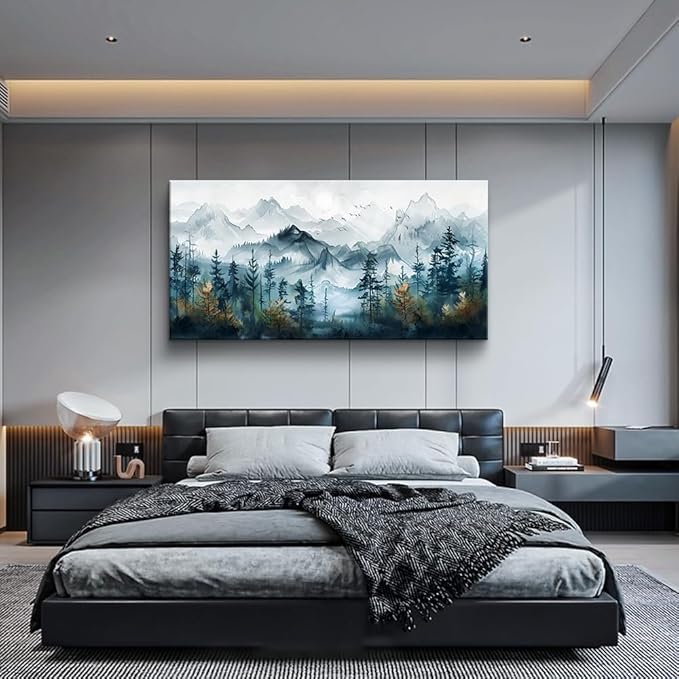 FUHAIHUA Large Wall Art For Living Room Canvas Wall Decor For Bedroom Modern Office Decorations Misty Forests Trees Wall Pictures Artwork Ink Landscape Painting Works Room Aesthetic Mural 30x60 In