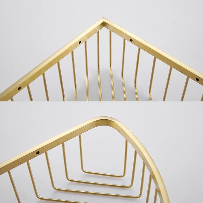 Bathroom Shower Caddy Corner Shelf Basket, Ultra Sturdy Rust-Proof Stainless Steel Shelf Organizer Shampoo Holder, Wall Mounted Storage Rack for Bathroom Kitchen, Brushed Gold