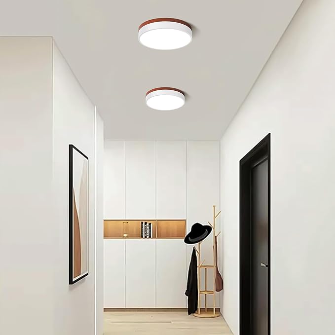 LED Ceiling Light Dimmable, White and Wood Flush Mount Ceiling Light Fixture 5CCT in One, Minimalist Round Ceiling Lamp Modern Lighting for Kitchen, Bedroom, Hallway, Laundry Room, 11.8 Inch