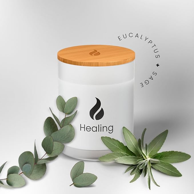 Natur IX Cleansing Scented Candles for Home | Sage & Palo Santo | Natural Non Toxic Soy Candles with Essential Oils | 50 H Long Burning | (Healing | Eucalyptus & Sage)