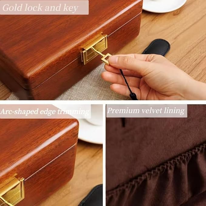Bescott 2 Layer Solid Wooden Jewelry Box with Lock and Key for Women Men Vintage Velvet Wood Jewelry Organizer Storage for Earrings Rings Necklaces Bracelet Watch Mother’s Day Gift