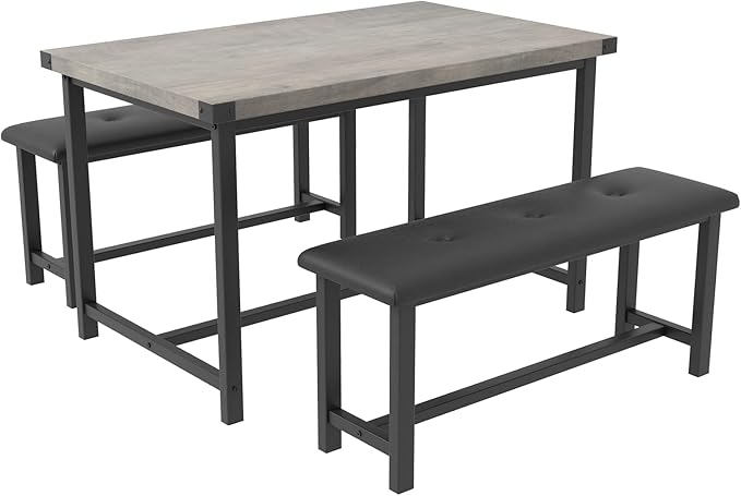 Dining Table Set for 4, Dining Room Table Set with 2 Upholstered Benches, Small Kitchen Table Set, 3 Piece Farmhouse Rectangular Dining Room Table Set, Space Saving Dining Table for Apartment