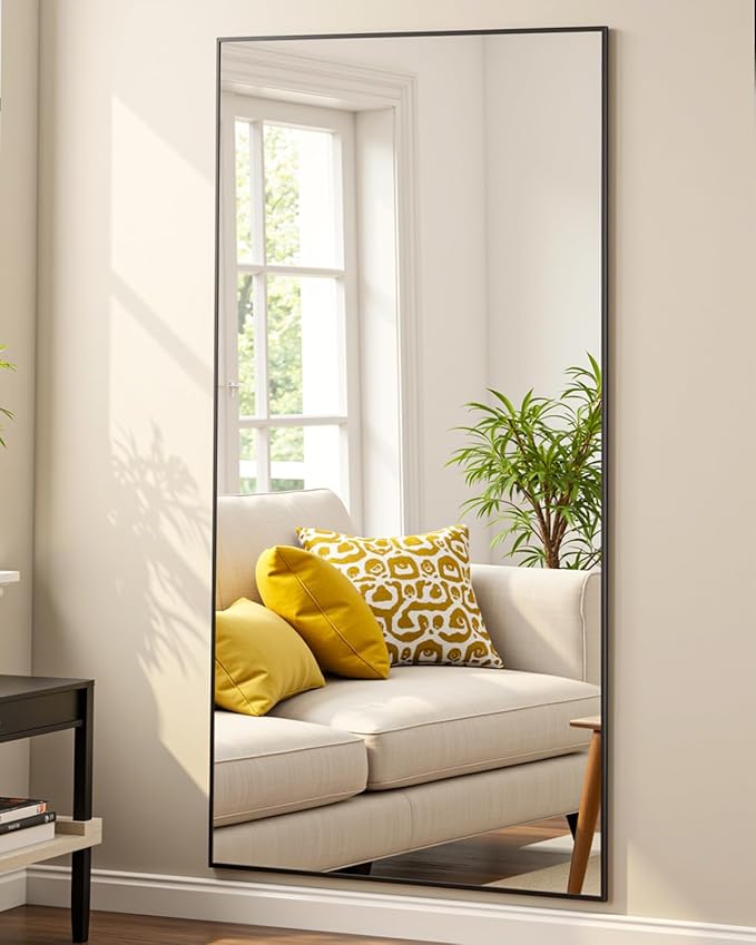 Suidia Full Length Mirror, 71"x32" Floor Standing Mirror Freestanding, Full Body Mirrors with Stand for Bedroom, Hanging Mounted for Living Room Cloakroom, Black, Rectangular Style