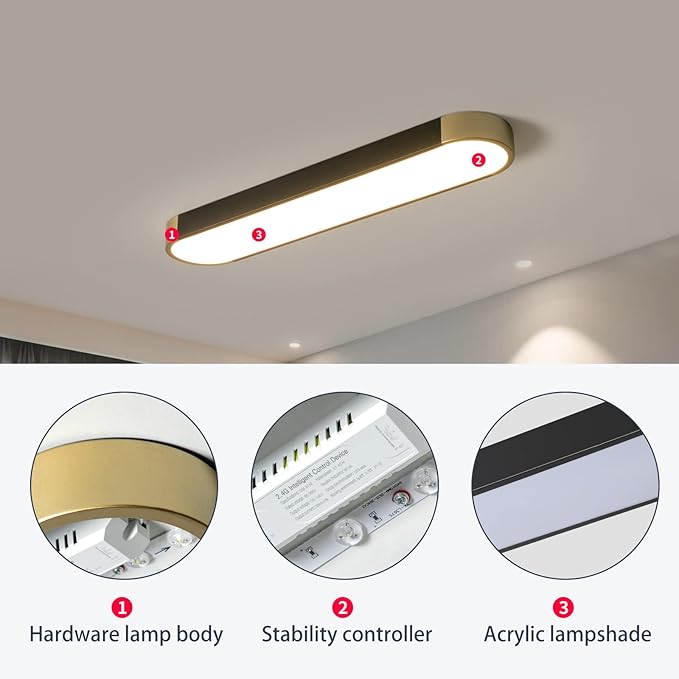 Tioolo Modern Ceiling Light, Acrylic Linear Ceiling Lamp, Dimmable LED Ceiling Light Fixture with Remote Control, Kitchen Dining Living Room Cloakroom Hallway Lighting (36W/27.5in L)