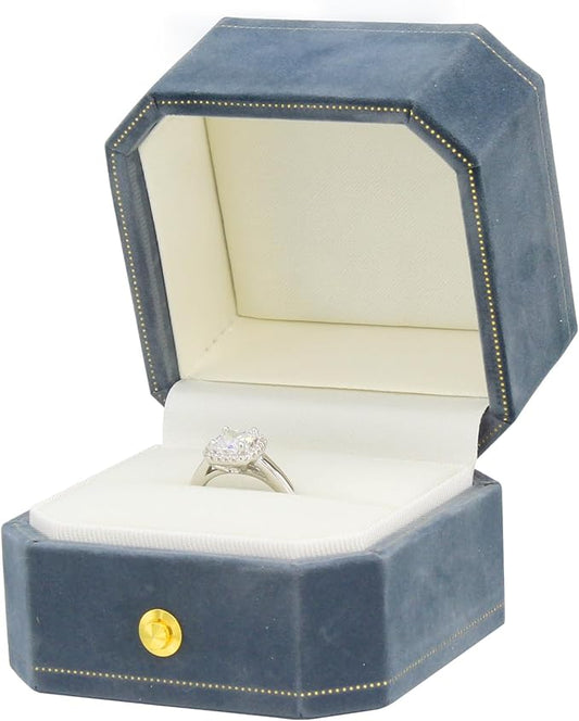 Jewelry Ring Box Small Travel Jewelry Box, Velvet Wedding Ring Box for Business, Engagement, Wedding, Bridesmaid and Holiday Events - Lake blue