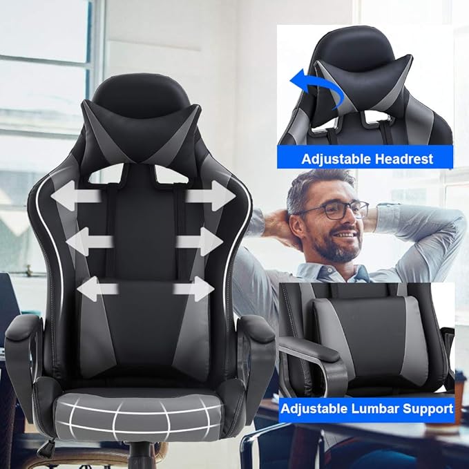 PC Gaming Chair Ergonomic Office Chair Cheap Desk Chair Executive Task Computer Chair Back Support Modern Executive Adjustable Arms Rolling Swivel Chair for Women, Men