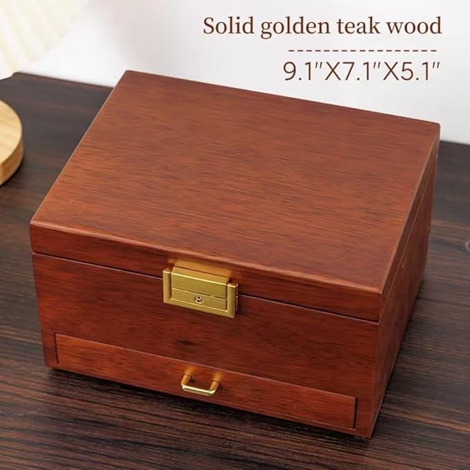 Bescott 3 Layer Solid Wooden Jewelry Box for Women Real Wood Vintage Jewelry Organizer Storage for Earrings Rings Necklaces Bracelet Watch Men