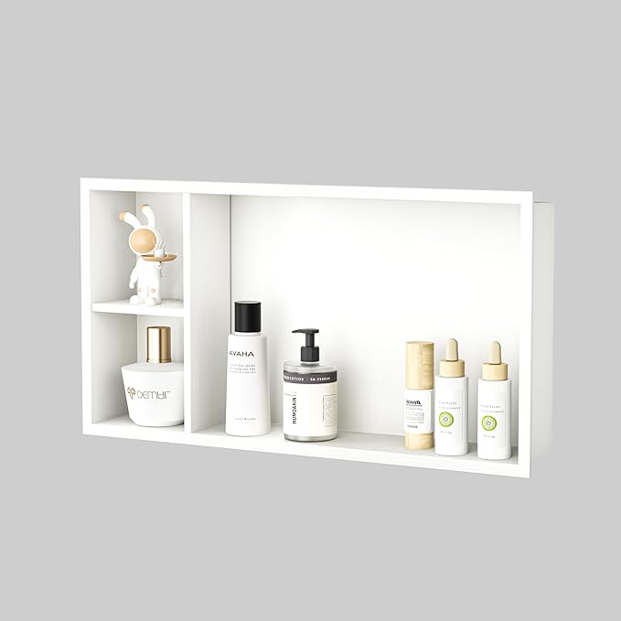 Stainless Steel Shower Niche 24" X 12" White No Tile Needed Horizontal Niche Shower with Shelf Recessed Wall Niches for Bathroom Storage