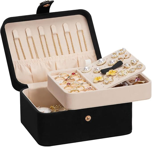 Homde Jewelry Box Small for Women: Ring Earring Organizer Storage for Dresser - Necklace Bracelets Holder with Multi Compartments(Black)