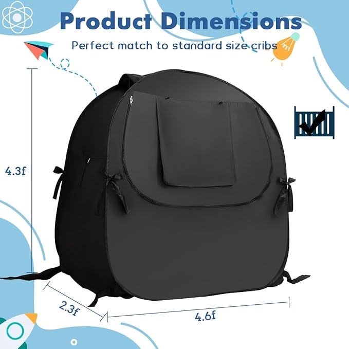 Crib Blackout Cover, Breathable Blackout Crib Cover to Block 90% of Light, Portable Crib Tent Blackout for Baby Better Napping or Sleeping