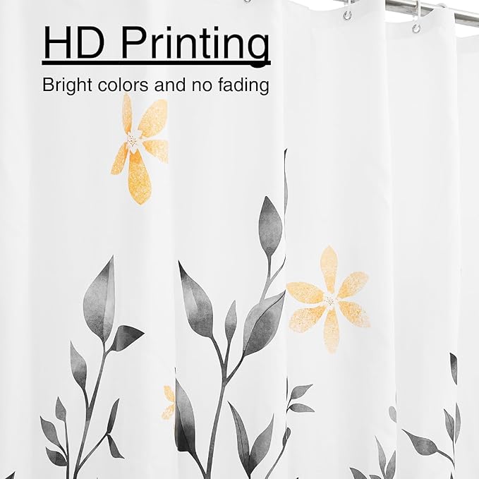 Eucalyptus Shower Curtain, Ombre Floral Leaves Plant Washable Fabric Bath Decor with 12 Hooks 72x72 inches, Grey
