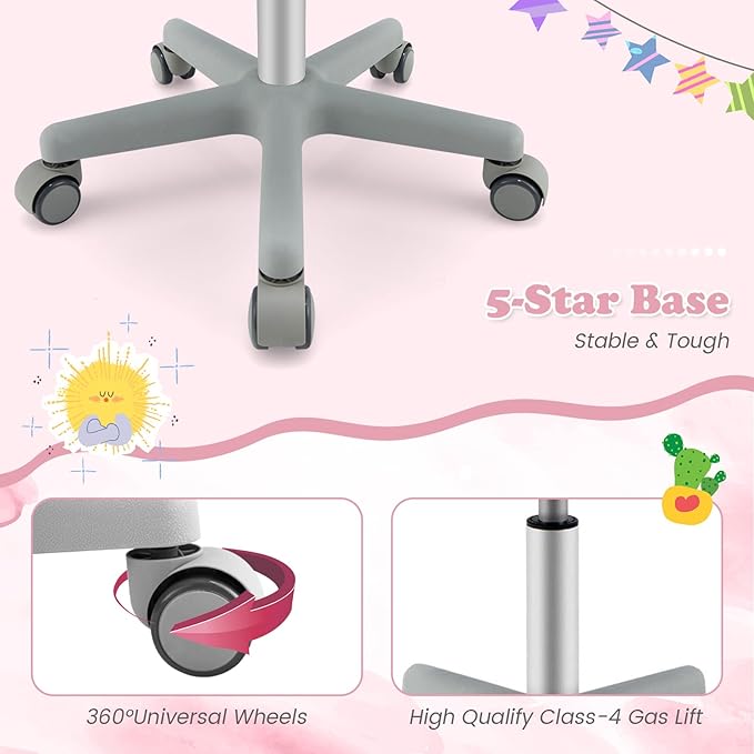 Giantex Kids Desk Chair, Children Computer Chair with Wheels and Y-Shaped Lumbar Support, Mesh Kids Study Seating, Height Adjustable Desk Chair for Girls Boys Aged 4-13, Pink