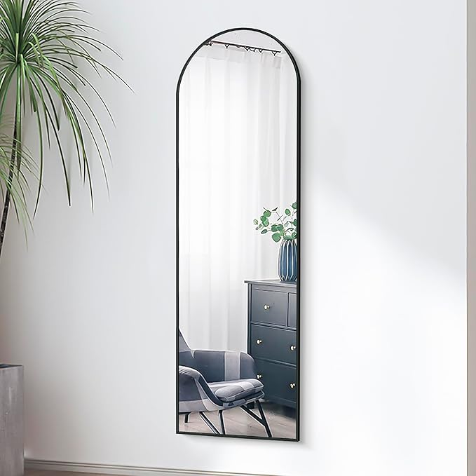57x20 Door Hanging Full Length Mirror, Floor (Height 5.7ft just Body in1.3ft) or Wall Mounted Metal Frame Arch Dressing Mirrors for Bedroom Bathroom Living Room 57 20 inch Black
