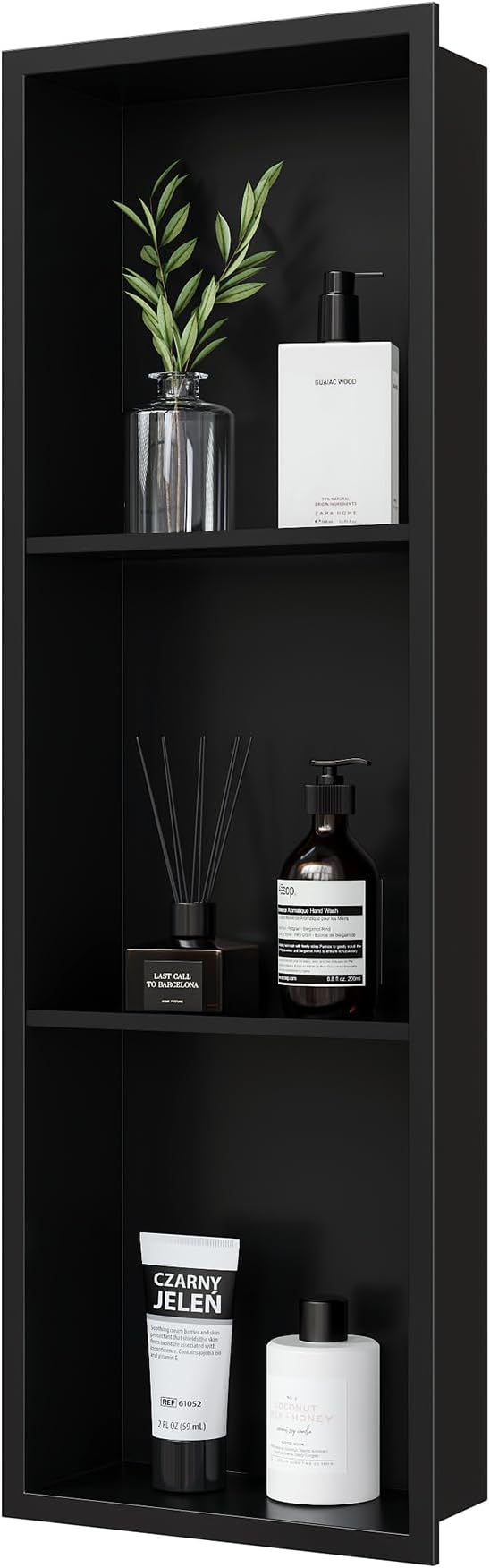 Stainless Steel Shower Niche 12" X 36", No Tile Needed Wall Niche Three-Tier, Recessed Shower Shelf for Bathroom Storage, Matte Black