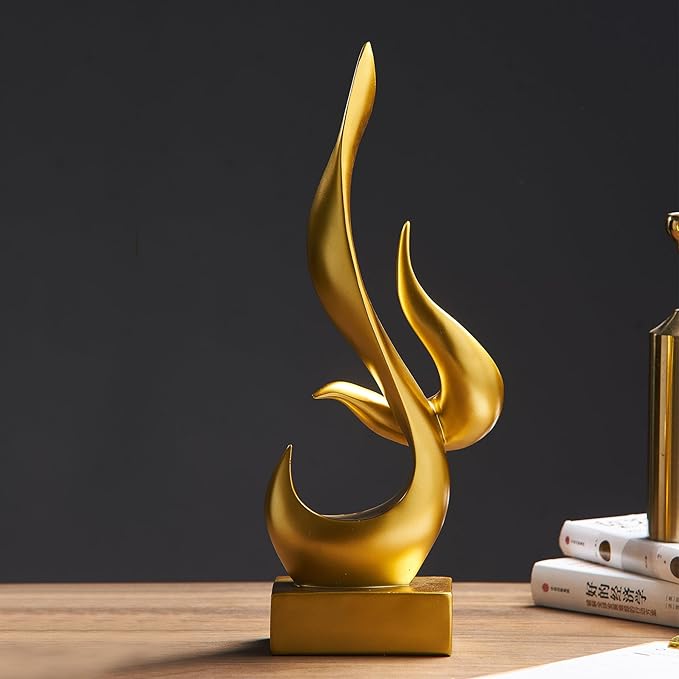 AWNR Abstract Sculpture Gold Decor: Flame Statue Resin Art Figurines Modern Home Decor for Living Room TV Stand Office Shelf Accents Minimalist Centerpiece Table Decorations