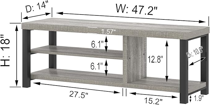 FOLUBAN Shoe Storage Bench, Rustic Wood Entryway Bench for Hallway Entrance, Vintage Indoor Bench with Shoe Storage and Seating for Bedroom Living Room, Light Grey, 47 Inch