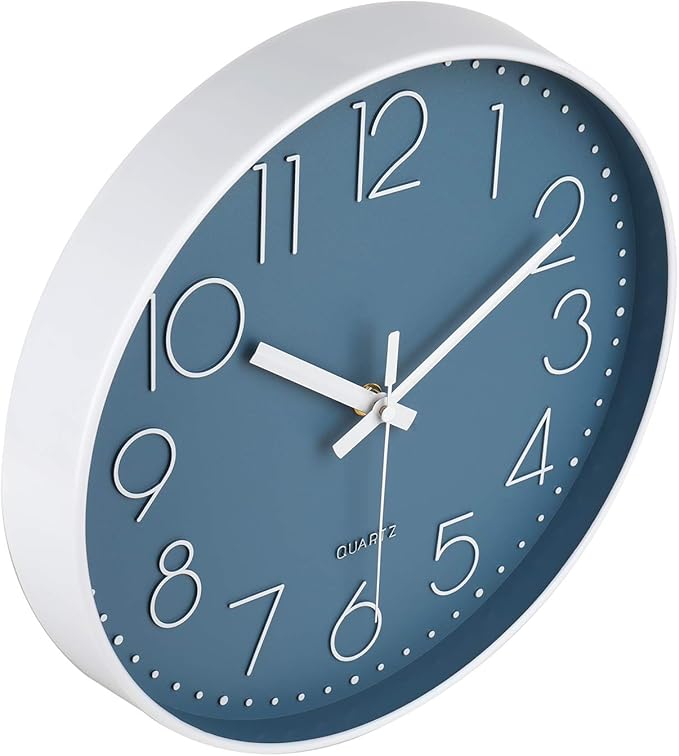 Large Wall Clock Decor for Pool Patio Home Bedroom Living Room (Blue 13.5 Inch)