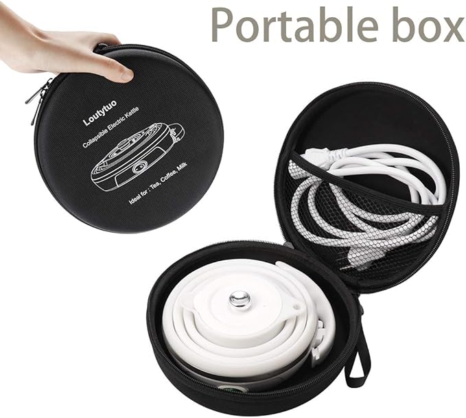 Ultrathin Upgraded Food Grade Silicone Travel Foldable Electric Kettle Boil Dry Protection Portable with Dual Voltage and Separable Power Cord,555ML 110-220V US Plug