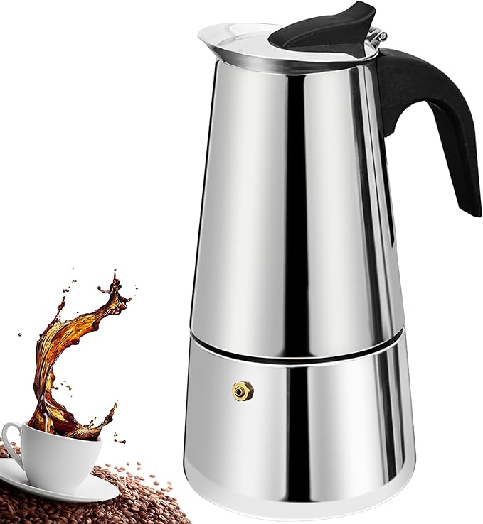 4 Cup Stovetop Espresso Maker Stainless Steel Moka Pot Stove Top Percolator Italian Coffee Makers Capable Mocha Greca Machine Cafe Classic Induction Cookers for Home and Camping 200ml 6.6oz