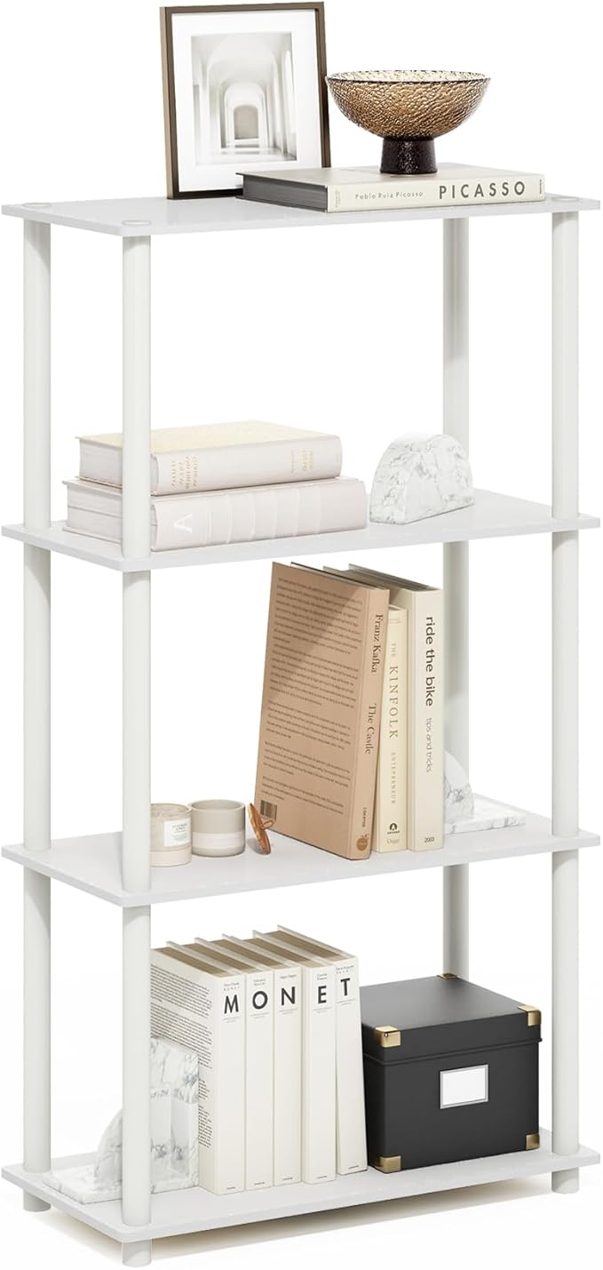 Furinno Turn-N-Tube 3-Tier Compact Multipurpose Shelf Display Rack, White/White, Set of 2