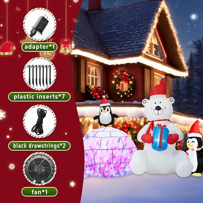 Christmas Inflatable Decoration, Sida-Earcy 10FT Polar Bear Snowball Igloo Lighted Blow Up Christmas Decorations Outdoor with Colorful Rotating LED Lights for Christmas Yard, Garden, Lawn