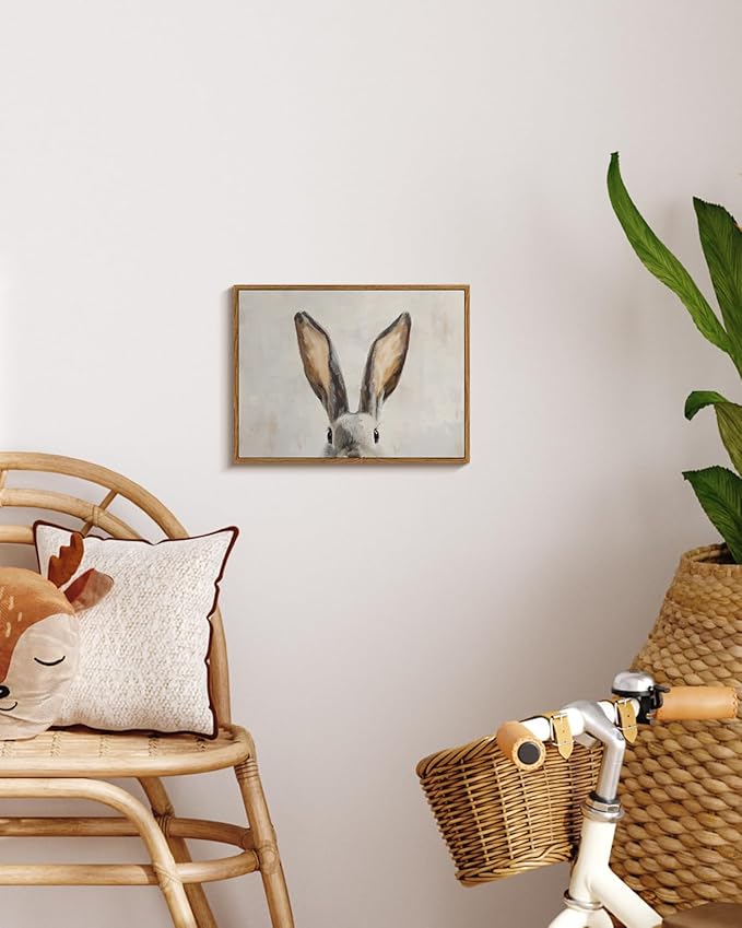 InSimSea Framed Canvas Wall Art Funny Bunny Prints Wall Decor Cute Rabbit Ears Pictures Aesthetic Room Décor Animals Artwork for Kids Room, Living Room, Bedroom or Festive Spaces 12x16In