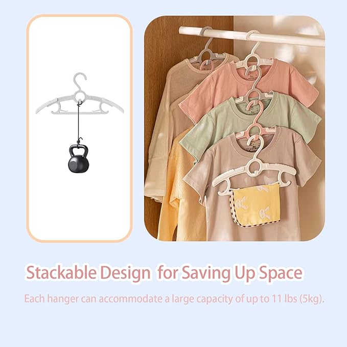 ManGotree Baby Hangers for Nursery Closet, 11''-14.5'' Adjustable Non-Slip Kids Hangers, Space Saving Stackable Plastic Hanger for Baby Toddler Children Kids Teen (20 Pack, Grey)