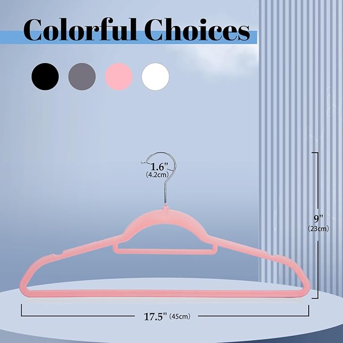 Smartor Pink Velvet Hangers 60 Pack, Space Saving Clothes Hangers with Tie Bar, Non-Slip Felt Hangers with Shoulder Notches, Heavy Duty Suit Hangers for Coat, Shirt, Pants, Dress