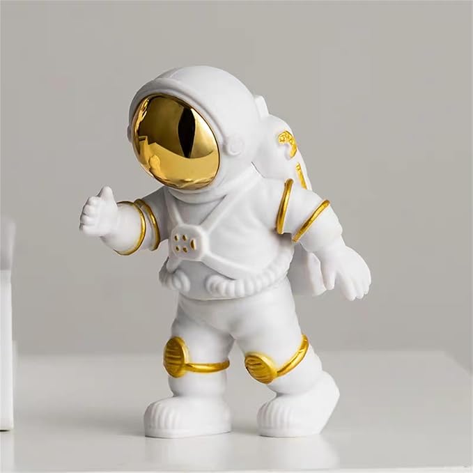 Gold White Astronaut Statues Set of 3, Outer Space Sculpture Figurines for Home Decor Cake Toppers