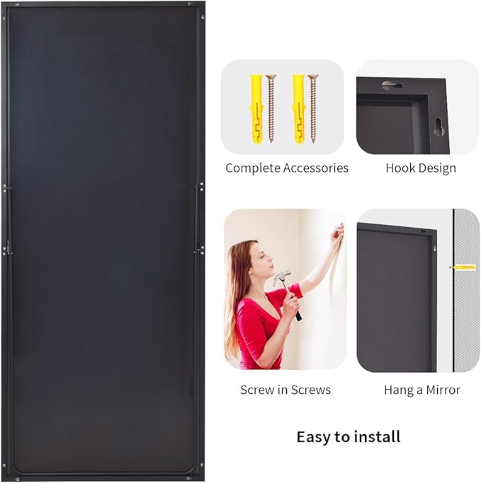 Koonmi 71"x31" Floor Mirror Full Length, Bedroom Floor Body Mirror with Stand, Large Black Mirror, Leaning, Standing or Hanging Horizontally/Vertically