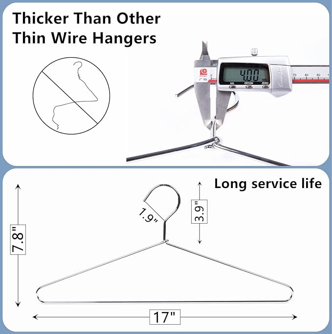 Amber Home 10 Pack Heavy Duty Metal Shirt Coat Hangers, Stainless Steel Clothes Hanger with Polished Chrome, 17 Inch Silver Metal Wire Hanger