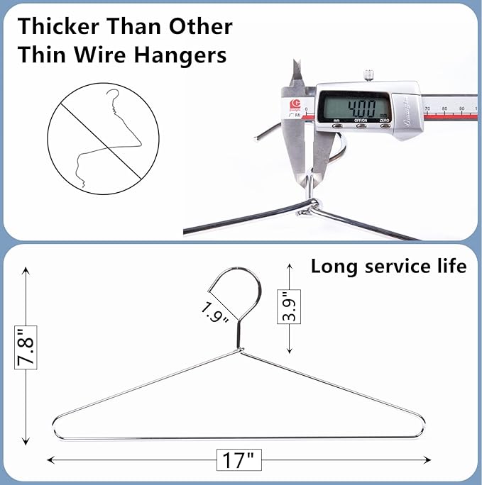 Amber Home 30 Pack Heavy Duty Metal Shirt Coat Hangers, Stainless Steel Clothes Hanger with Polished Chrome, 17 Inch Silver Metal Wire Hanger