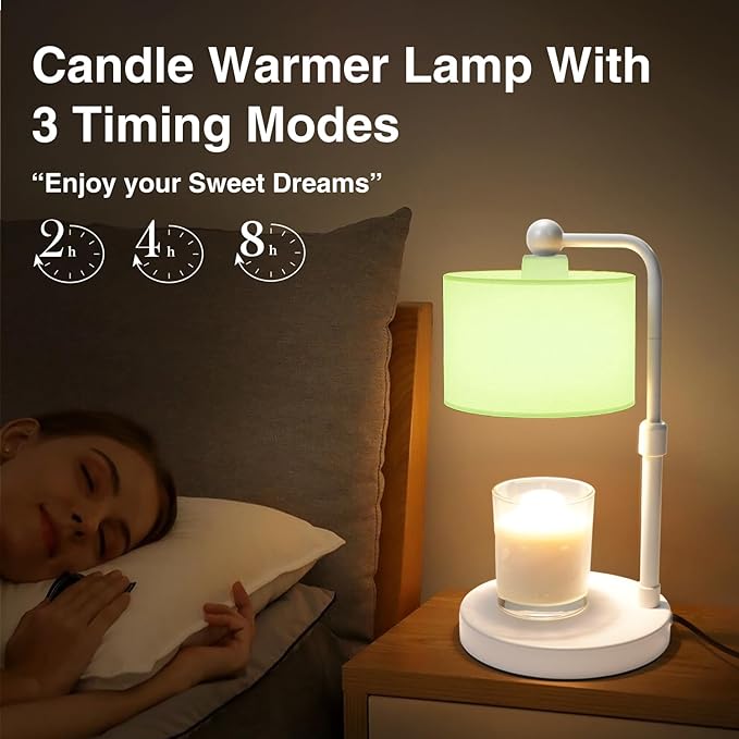 Candle Warmer Lamp with Timer, Dimmable Candle Wax Warmer, Height Adjustable Electric Candle Lamp Warmer with 2 Bulbs, Gifts Idea for Women Her, Mom, Vintage Home Decor for Bedroom-Mint Green