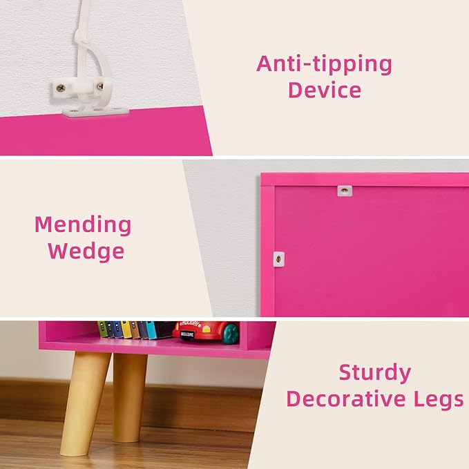 LEYAOYAO Bookshelf,3 Tier Book Shelf with Legs,Pink Modern Bookshelf,Large Freestanding Open Modern Bookshelves,Display Bookcases Decor Furniture for Nursery