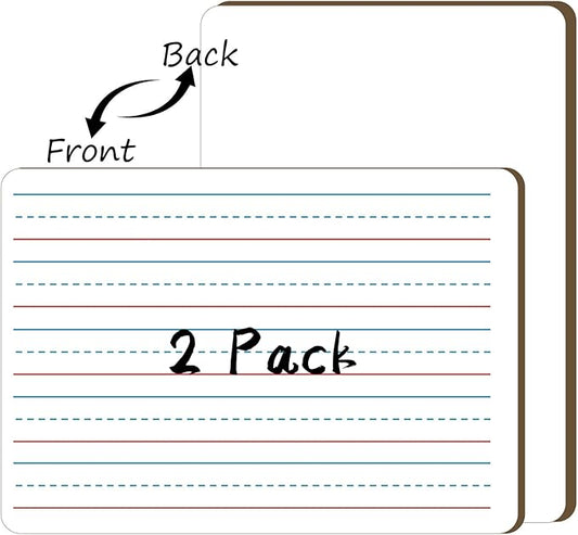 White Board Dry Erase Boards Classroom Pack Mini White Boards 9" x12” Double Sided Personal Whiteboards for Students Teachers School Supplies Lapboards (2Pack line whiteboard)