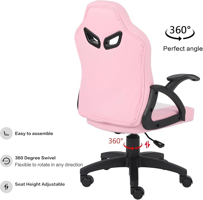 Modern-Depo Gaming Chair for Teenagers Juniors, High Back Ergonomic Swivel Racing Computer Chair, Height Adjustable Student Gaming Chair, Pink