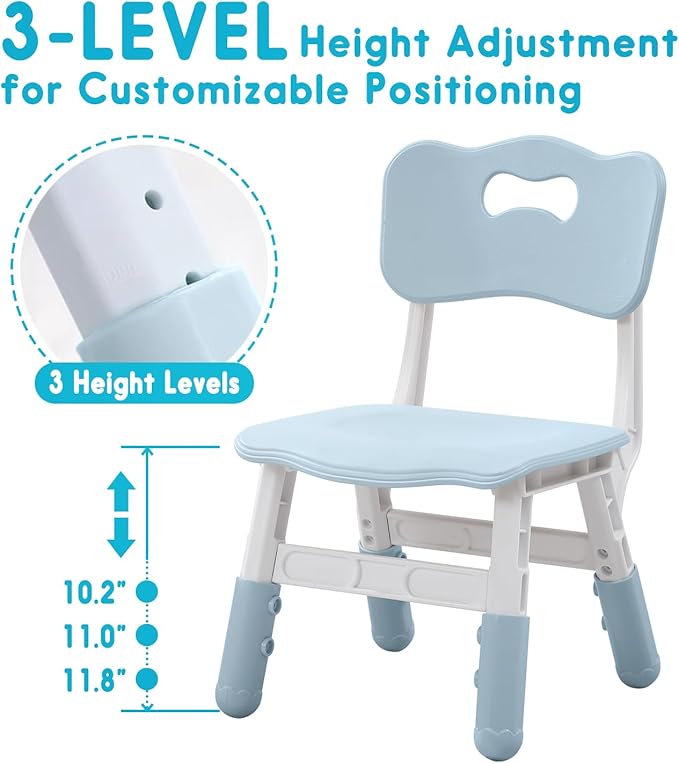 Kids Height Adjustable Toddler Chair Max Load 220LBS Plastic Indoor Outdoor for Children Age 1-6 School Home Daycare Use Bluegrey