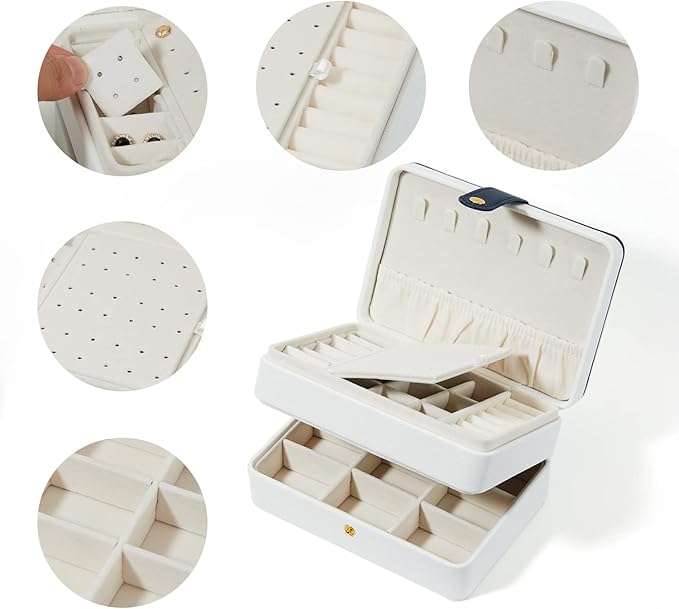 Jewelry Boxes For Girls And Women, Pu Leather Made Portable Jewelry Organizer Travel Case,3 Layers Girl Jewelry Box For Rings, Earings, Necklaces, Bracelets, Watches And Lipsticks (white)
