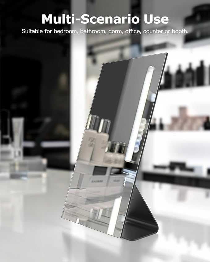 Rectangular Makeup Mirror, 12 Inch Metal Desk Mirror, Table Mirror with Stand, Vanity Mirror for Counter, Bedroom, Bathroom, Dorm