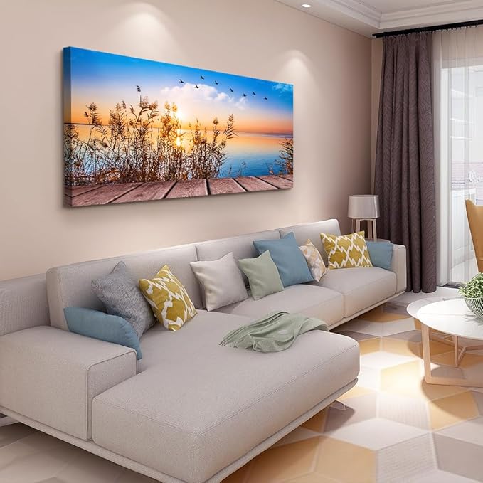 Wall Art For Living Room Canvas Print Artwork Wall Art Decor Blue Ocean Waves Sun Seaview Poster Painting Bedroom Wall Decorations Seascape Canvas Prints Picture Office Works Home Bathroom Wall Deco